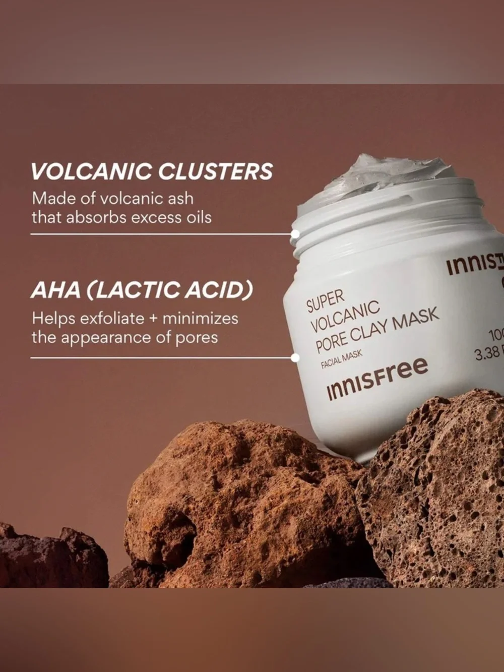 🩶 Innisfree Super Volcanic Pore Clay Mask Volcanic Clusters + AHA • 100mL / 3.38
